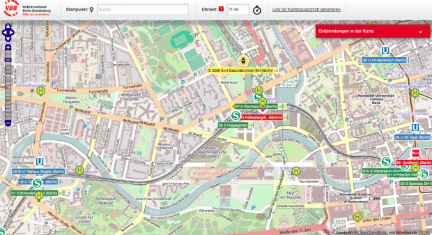 Der IC nach Gesundbrunnen hat leichte Verspätung. (VBB/cc-by-sa 2.0 Openstreetmap.org/Screenshot: Golem.de)